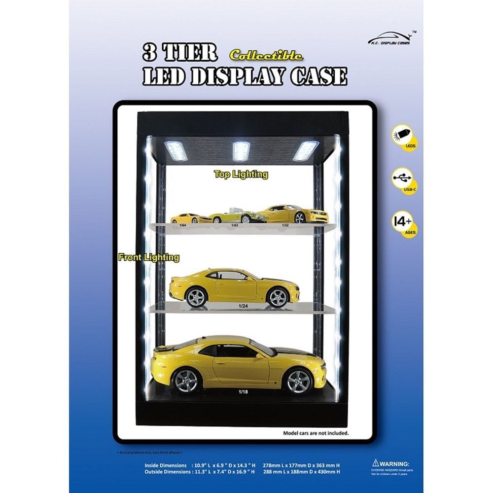 KC Display Case Black Mirrored Large LED w/2 Adjustable Shelves - 28.8x18.8x42cm