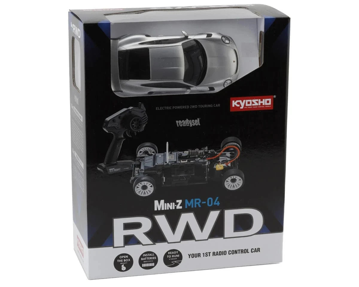 Kyosho Mini-Z Porsche 911 GT3 RS GT Metallic Silver RWD MR-04 Readyset