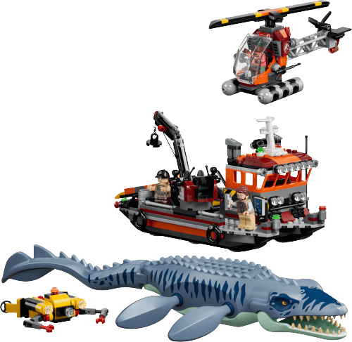 LEGO Jurassic World Mosasaurus Dinosaur Boat Attack 77983 official model image