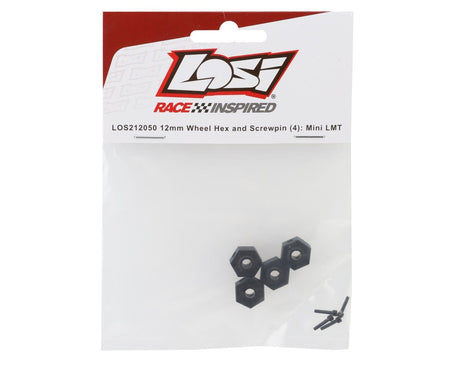 Losi 12mm Wheel Hex and Screwpin, 4pcs, Mini LMT [LOS212050] - Hobbytech Toys