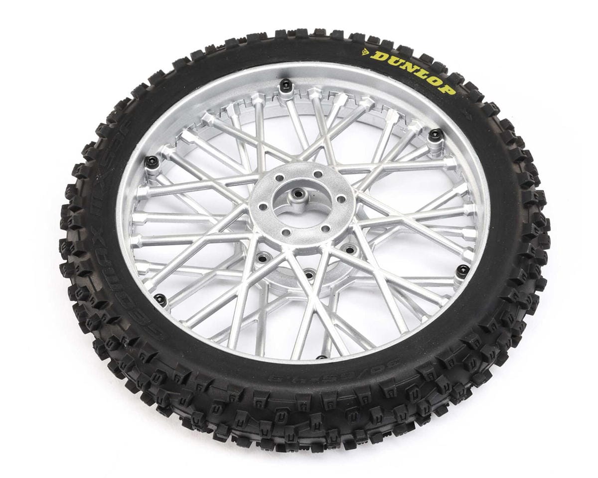 Losi Dunlop MX53 Front Tyre Mounted with Chrome Wheel, ProMoto-MX - genuine Losi product LOS46006