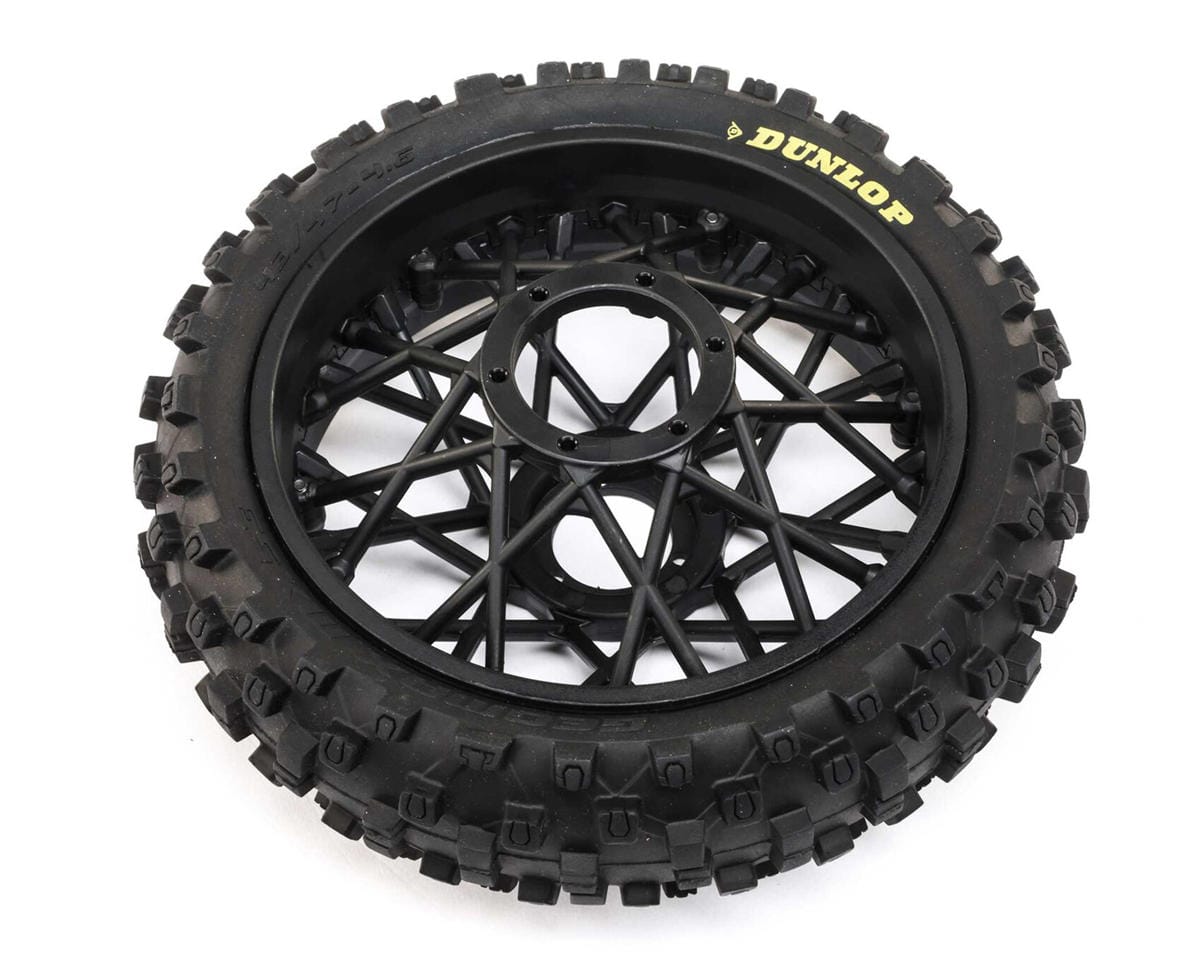 Losi Dunlop MX53 Rear Tyre Mounted with Black Wheel, ProMoto-MX - genuine Losi product LOS46005