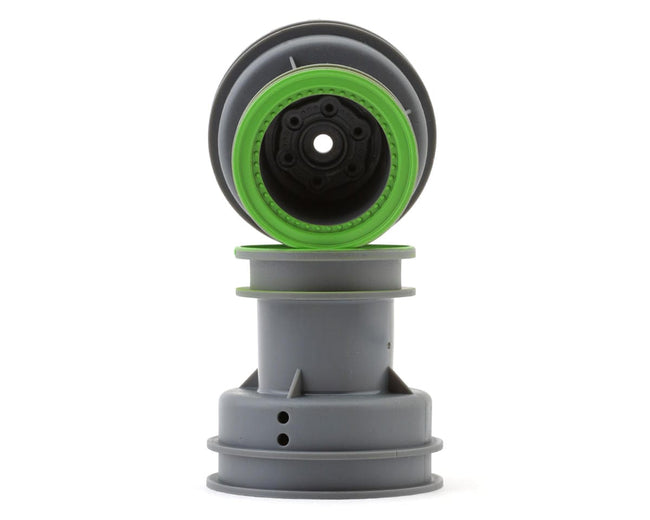 Losi MT Wheel with Green Beadlock, Light Grey, 2pcs, Mini LMT