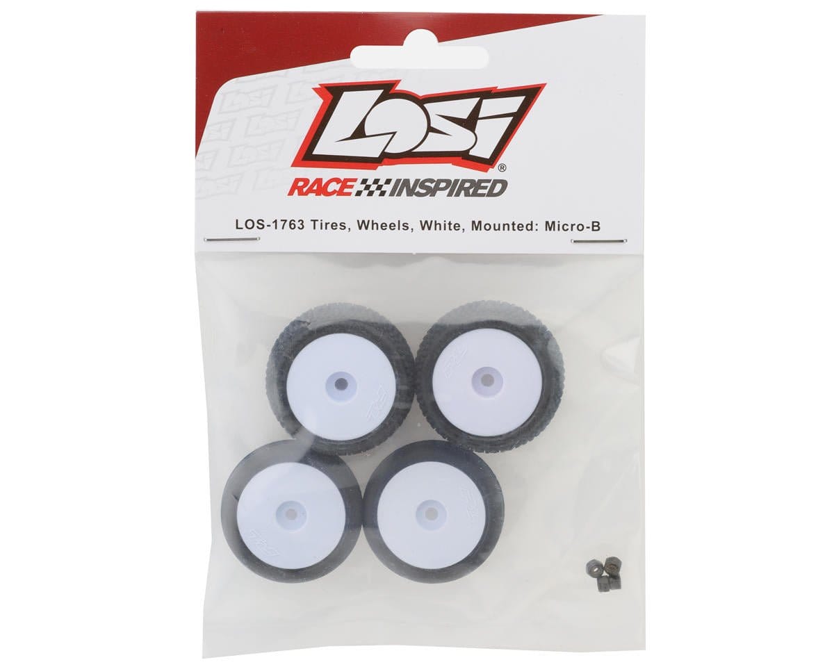 Losi White Wheel and Tyre Set, Micro - B [LOS - 1763] - Hobbytech Toys