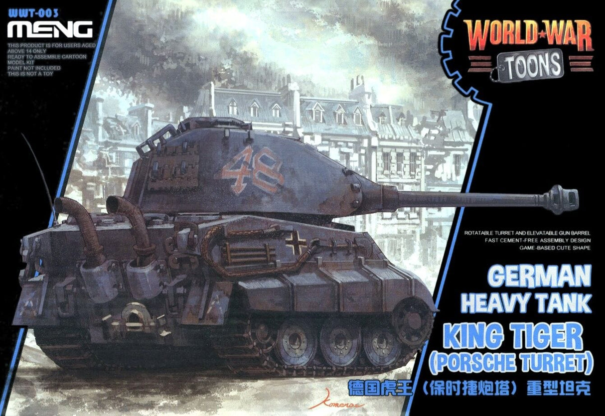 Meng World War Toons King Tiger (Porsche Turret) German Heavy Tank Plastic Model Kit - Hobbytech Toys