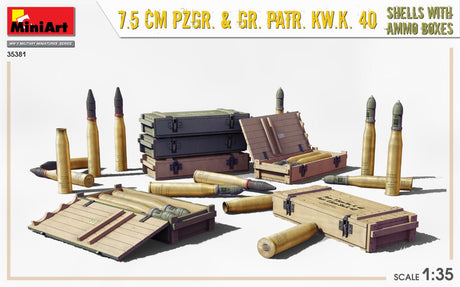 MiniArt 1/35 7.5 cm Pzgr. & Gr. Patr. Kw.K. 40 Shells with Ammo Boxes Plastic Model Kit