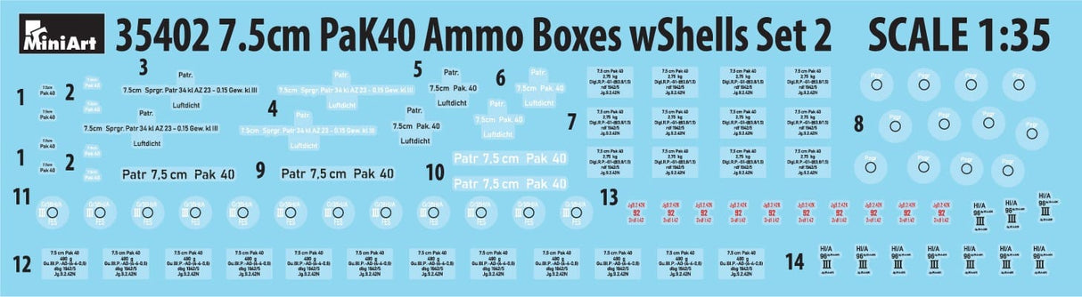 MiniArt 1/35 7.5cm PaK40 Ammo Boxes w/Shells Set 2 Plastic Model Kit