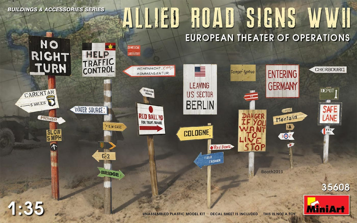 Miniart 1/35 Allied Road Signs WWII. European Theatre Of Operations Plastic Model Kit [35608]