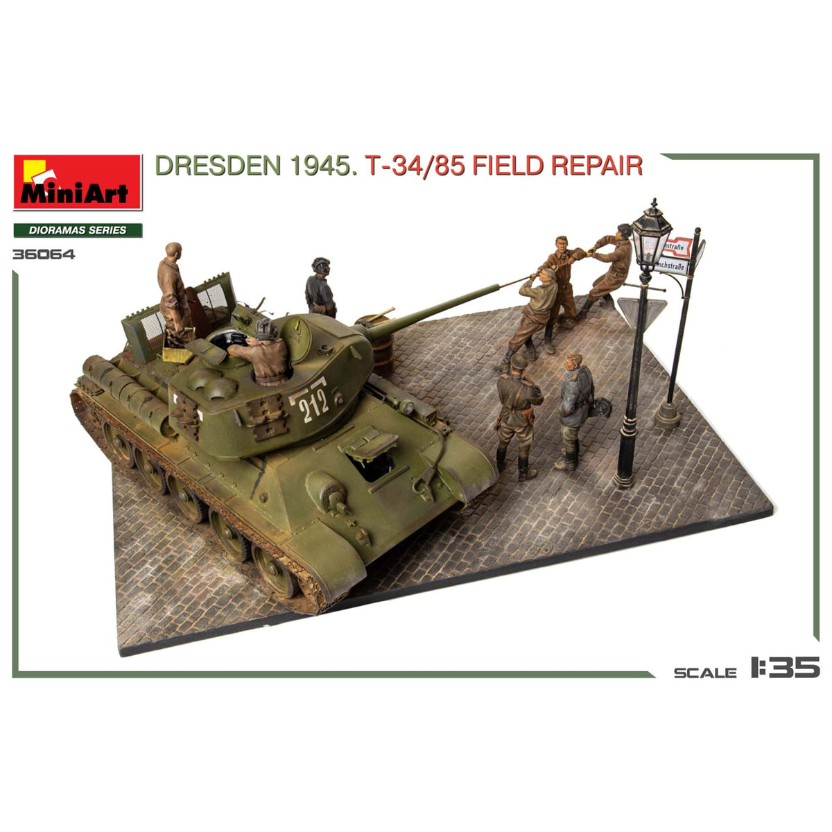 MiniArt 36064 Dresden 1945 T-34/85 Field Repair Big Set front box artwork