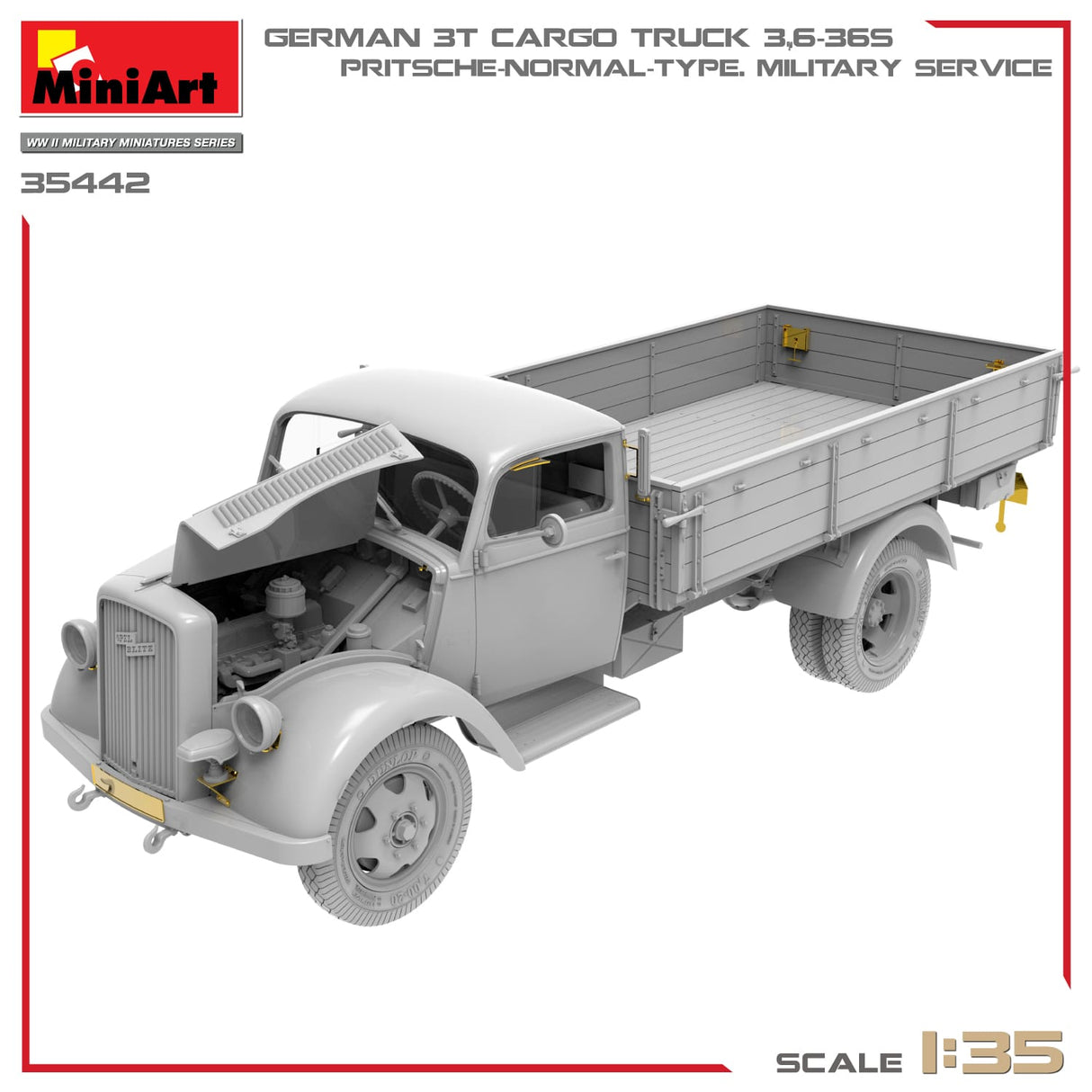MiniArt 1/35 German 3t Cargo Truck 3.6-36S. Pritsche-Normal-Type. Military Service Plastic Model Kit