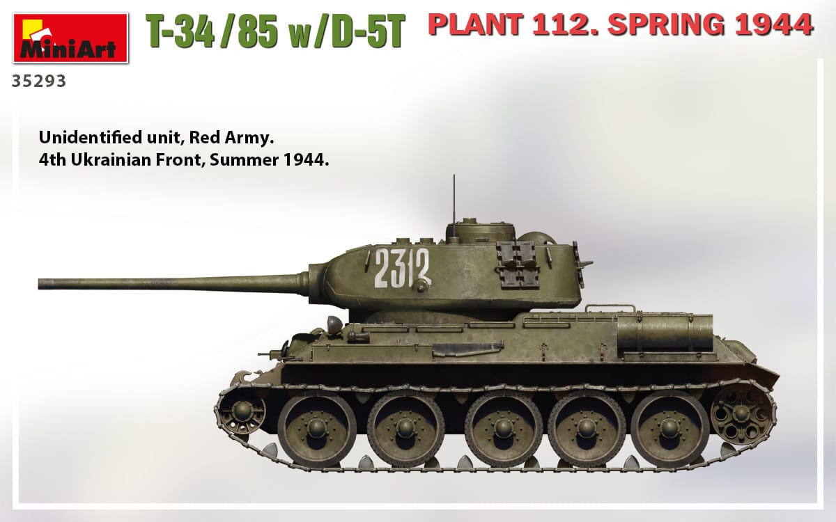 MiniArt 1/35 T-34-85 w/D-5T. Plant 112. Spring 1944 Plastic Model Kit