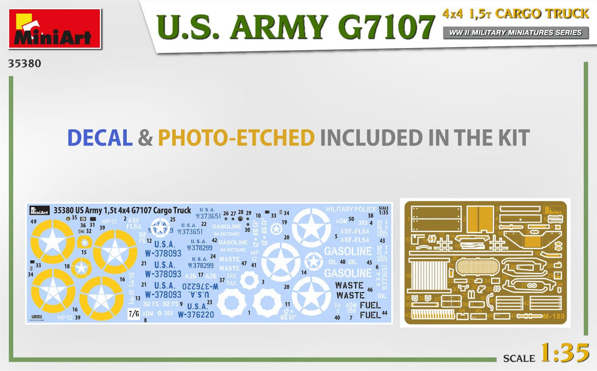 MiniArt 1/35 U.S. ARMY G7107 4X4 1.5t CARGO TRUCK Plastic Model Kit