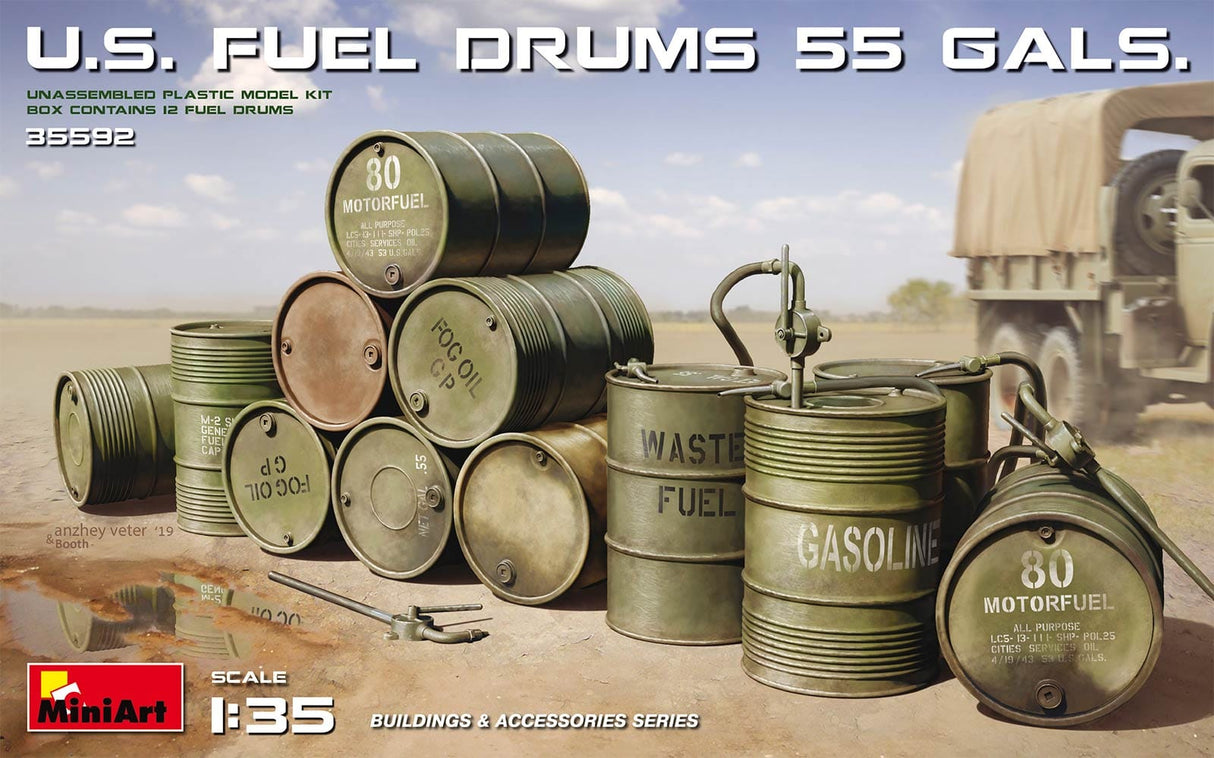 Miniart 1/35 US Fuel Drums 55 Gallons Plastic Model Kit [35592]