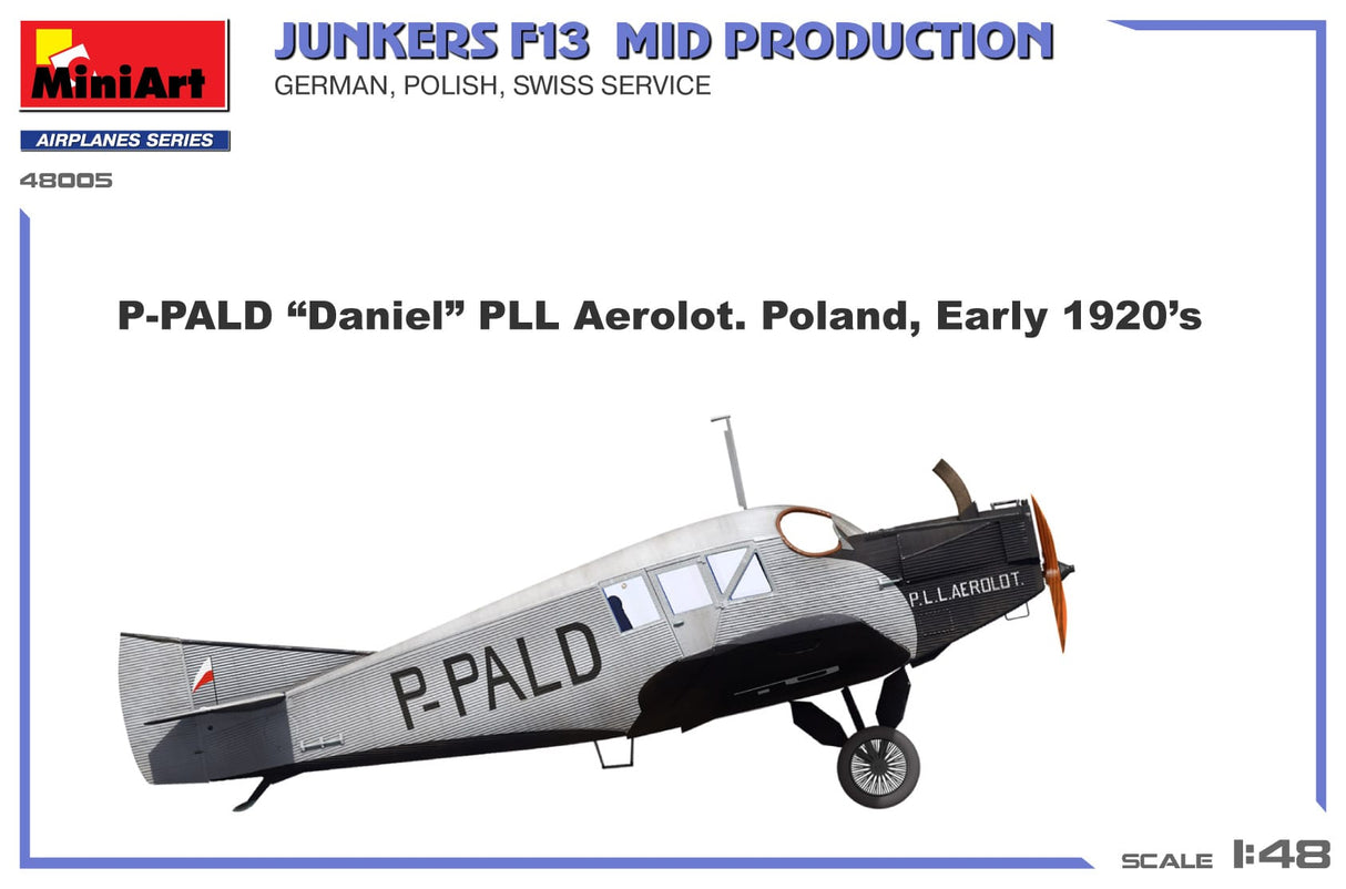 MiniArt 1/48 Junkers F13. Mid Prod. German. Polish. Swiss Service Plastic Model Kit