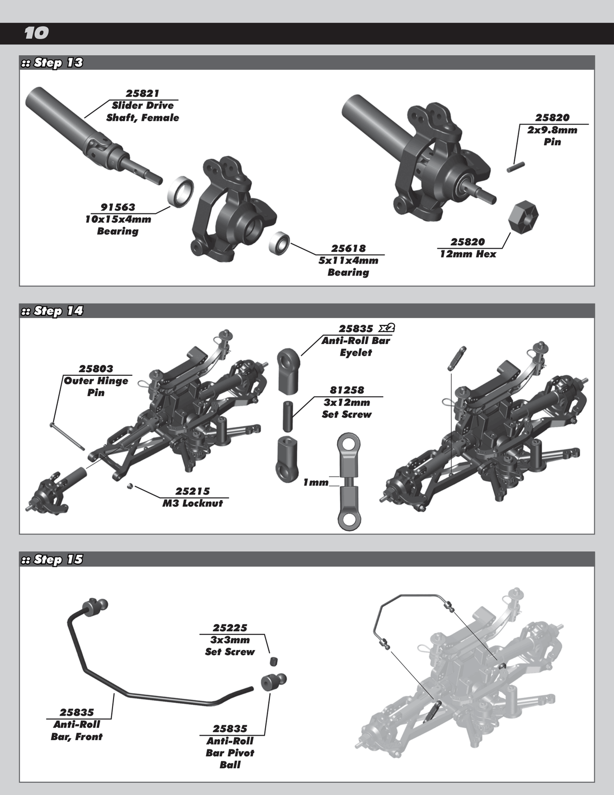Associated MT10 Front Driveshafts & Swaybar
