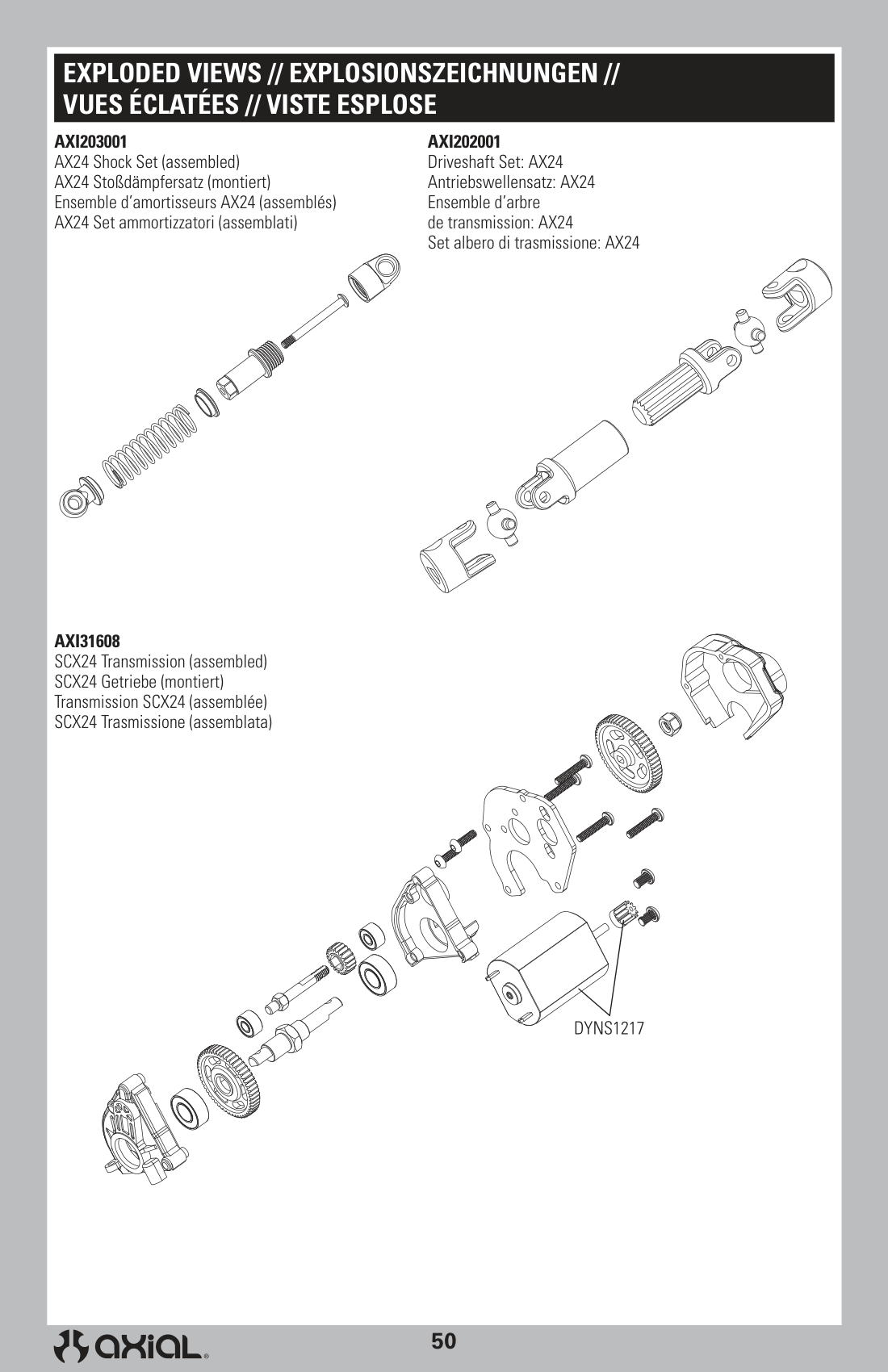 Axial AX24 Shocks & Transmission Assembly