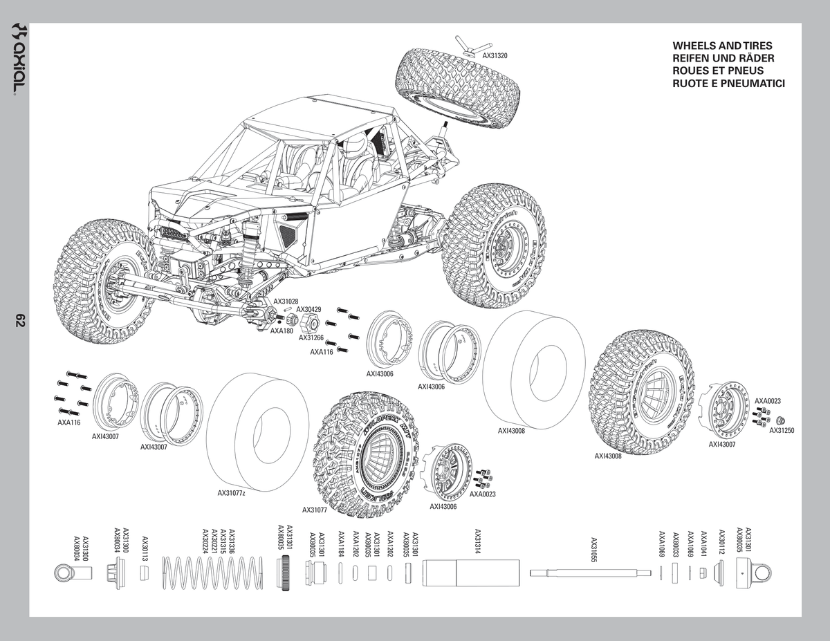 Axial RR10 Bomber Wheels & Shocks Assembly