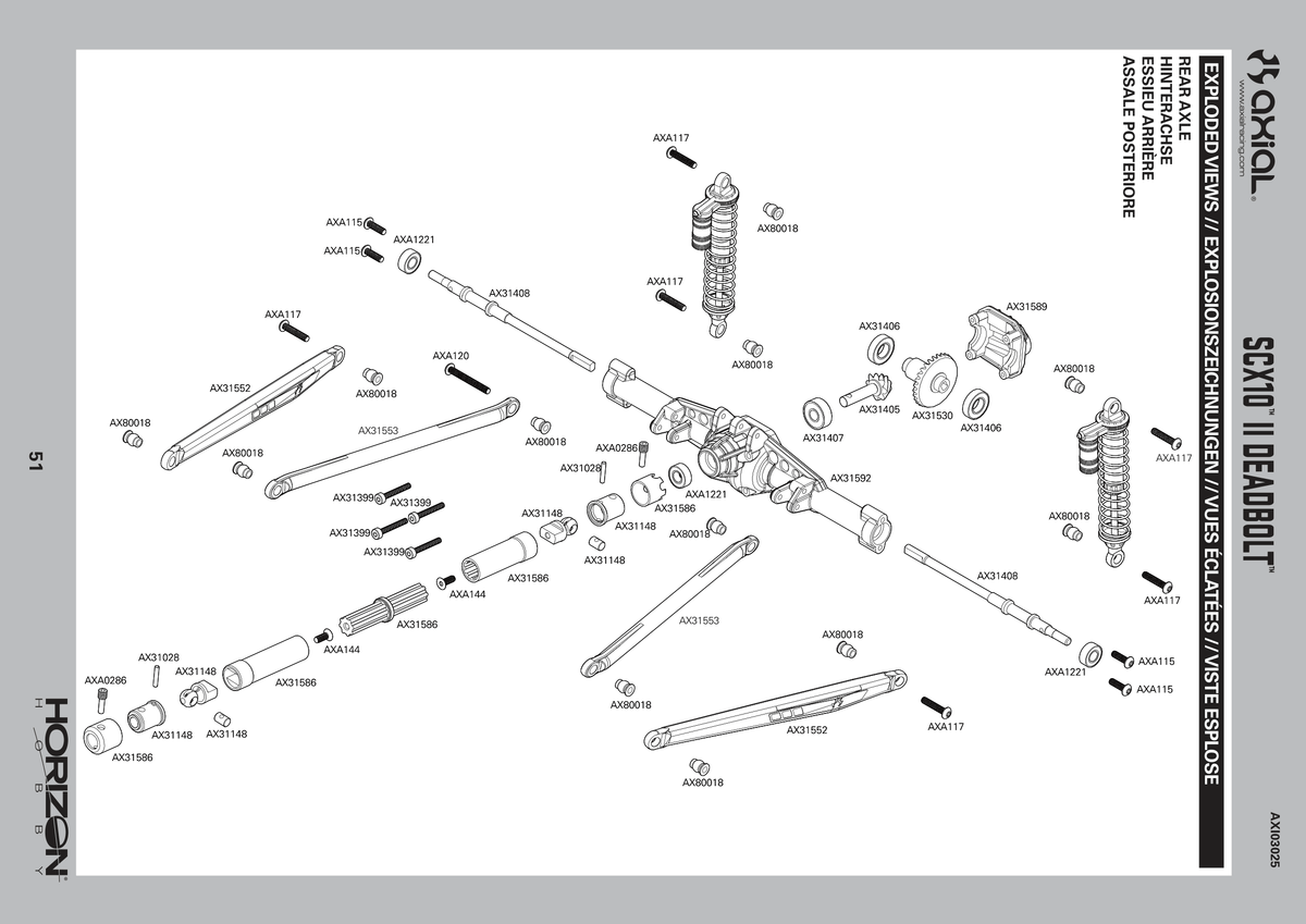 Axial SCX10 II Deadbolt Rear Assembly
