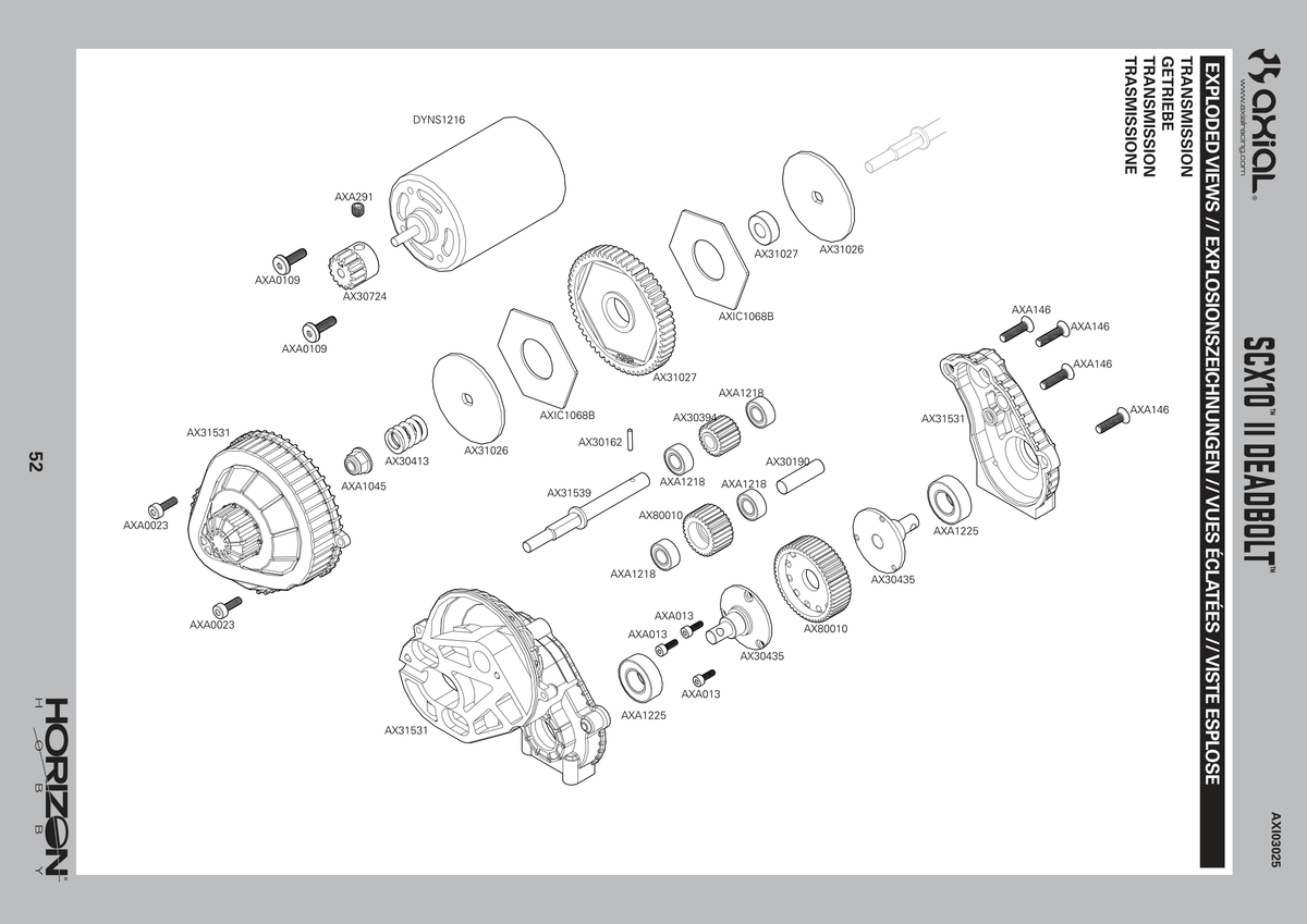 Axial SCX10 II Deadbolt Transmission Assembly