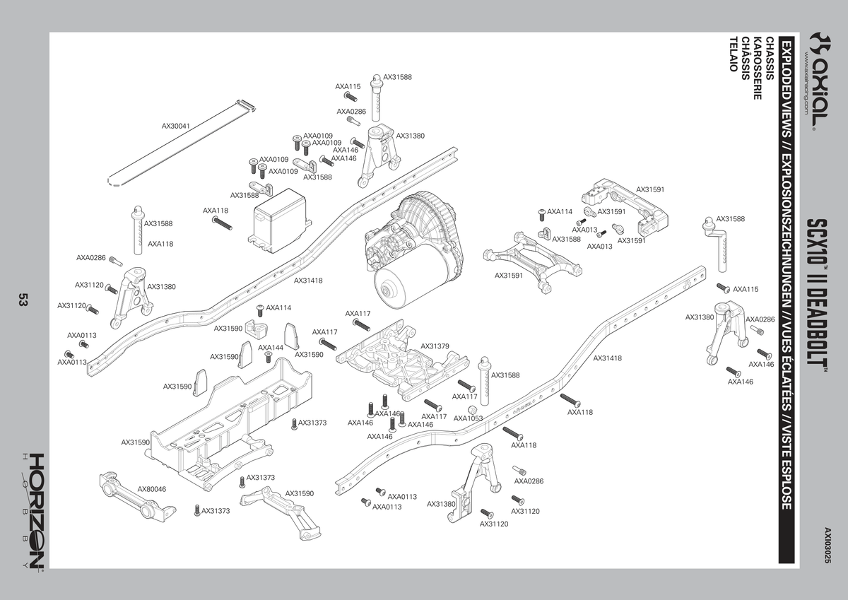 Axial SCX10 II Deadbolt Chassis & Internals Assembly