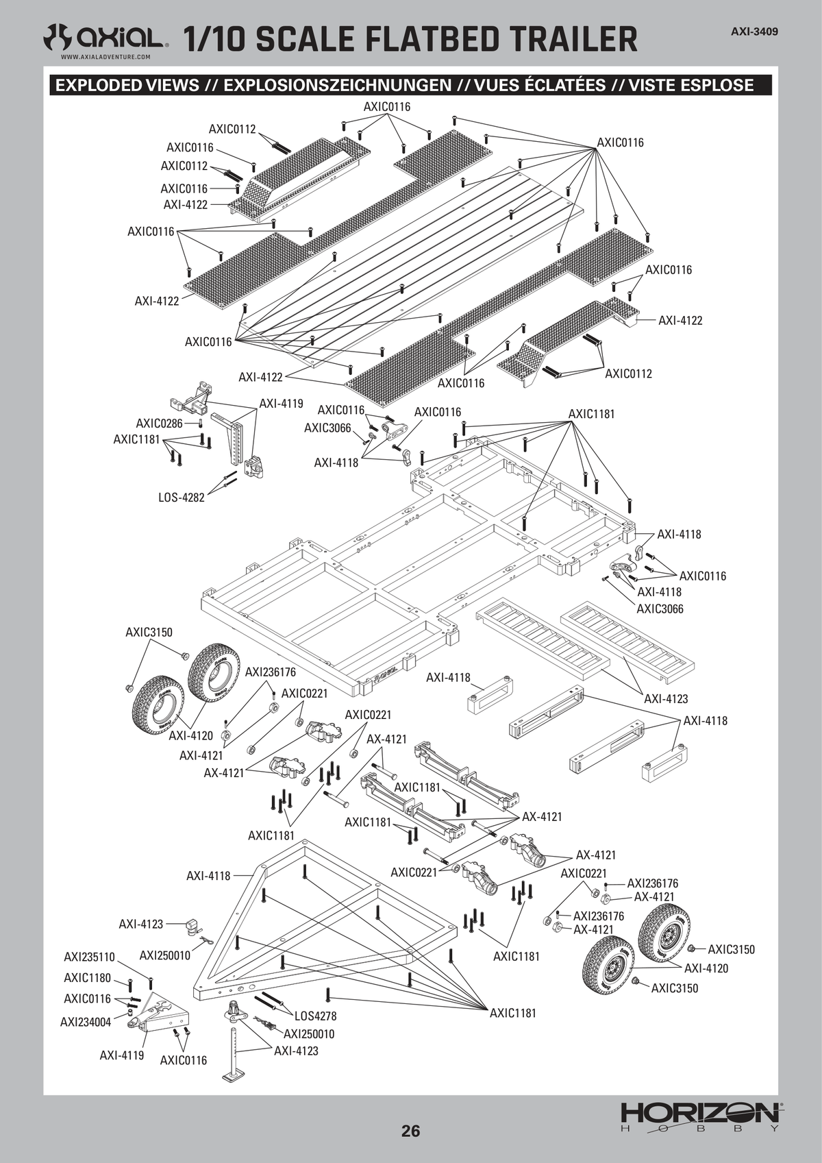 Axial SCX10 Trailer Exploded View