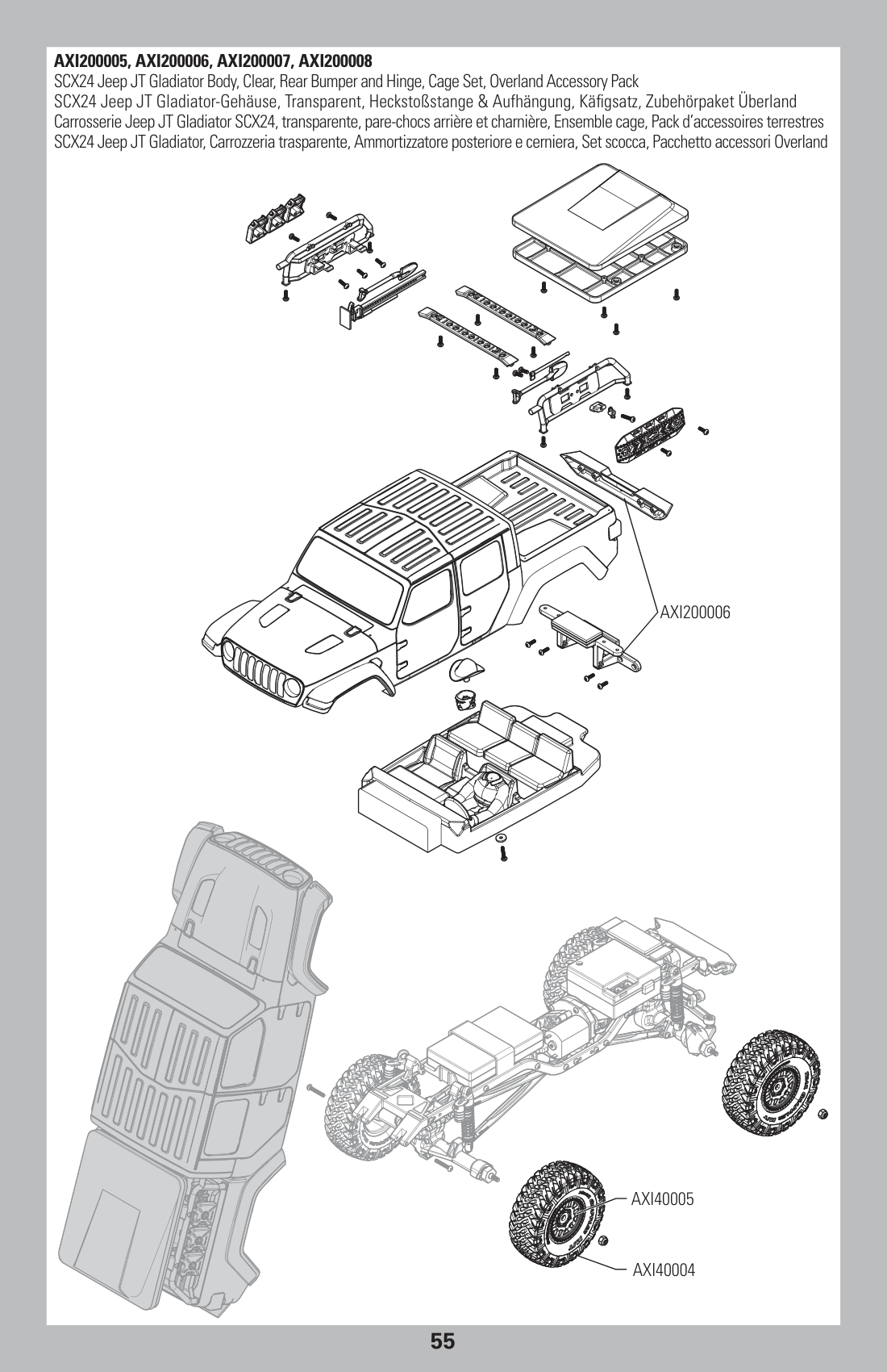 Axial SCX24 Body & Wheels Assembly