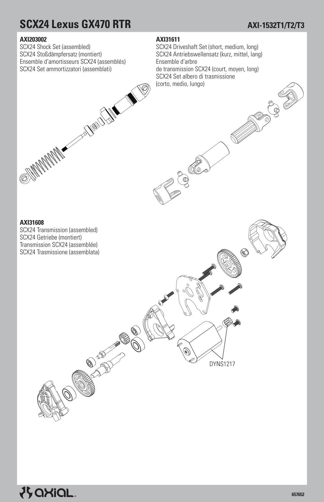 Axial SCX24 Lexus GX470 Shock & Transmission Assembly