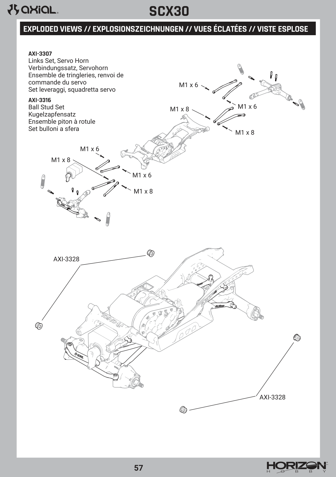 Axial SCX30 Links & Wheel Nuts Assembly