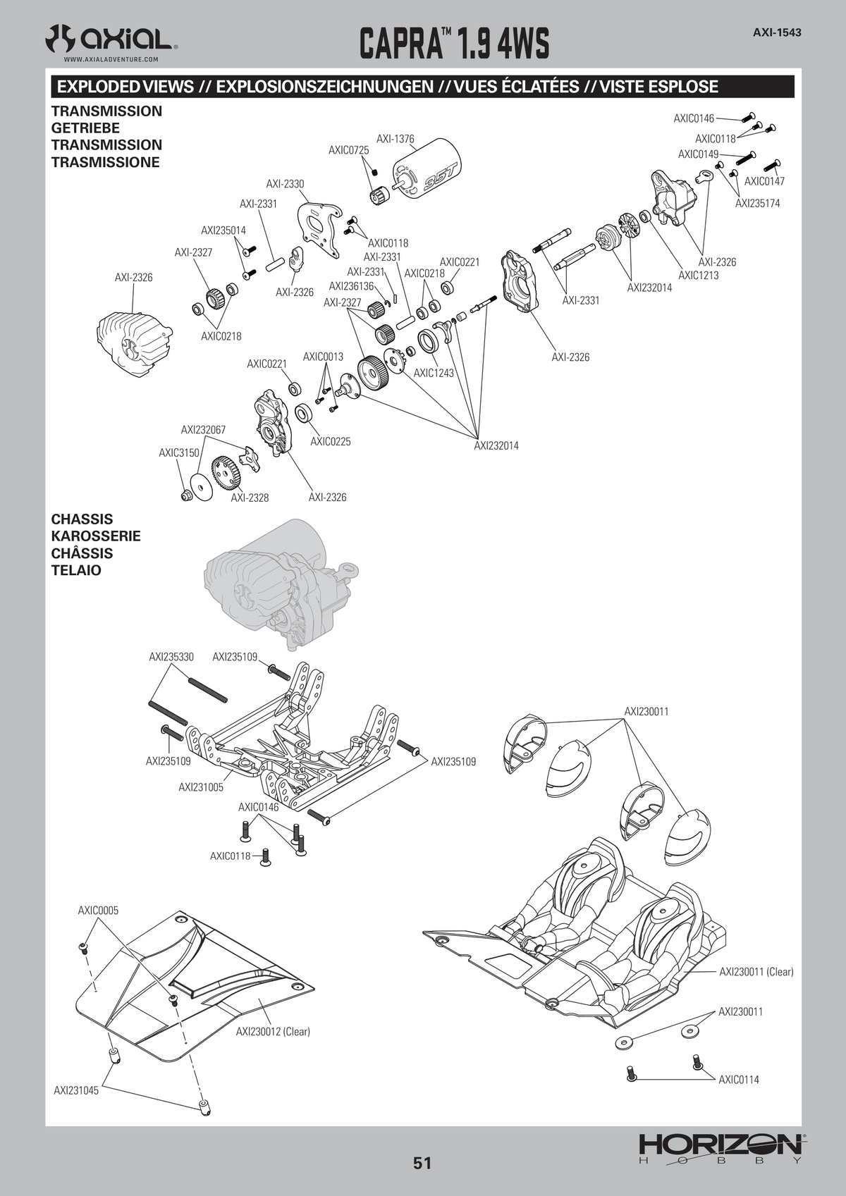 Axial UTB10 Capra 1.9 Transmission & Chassis Assembly