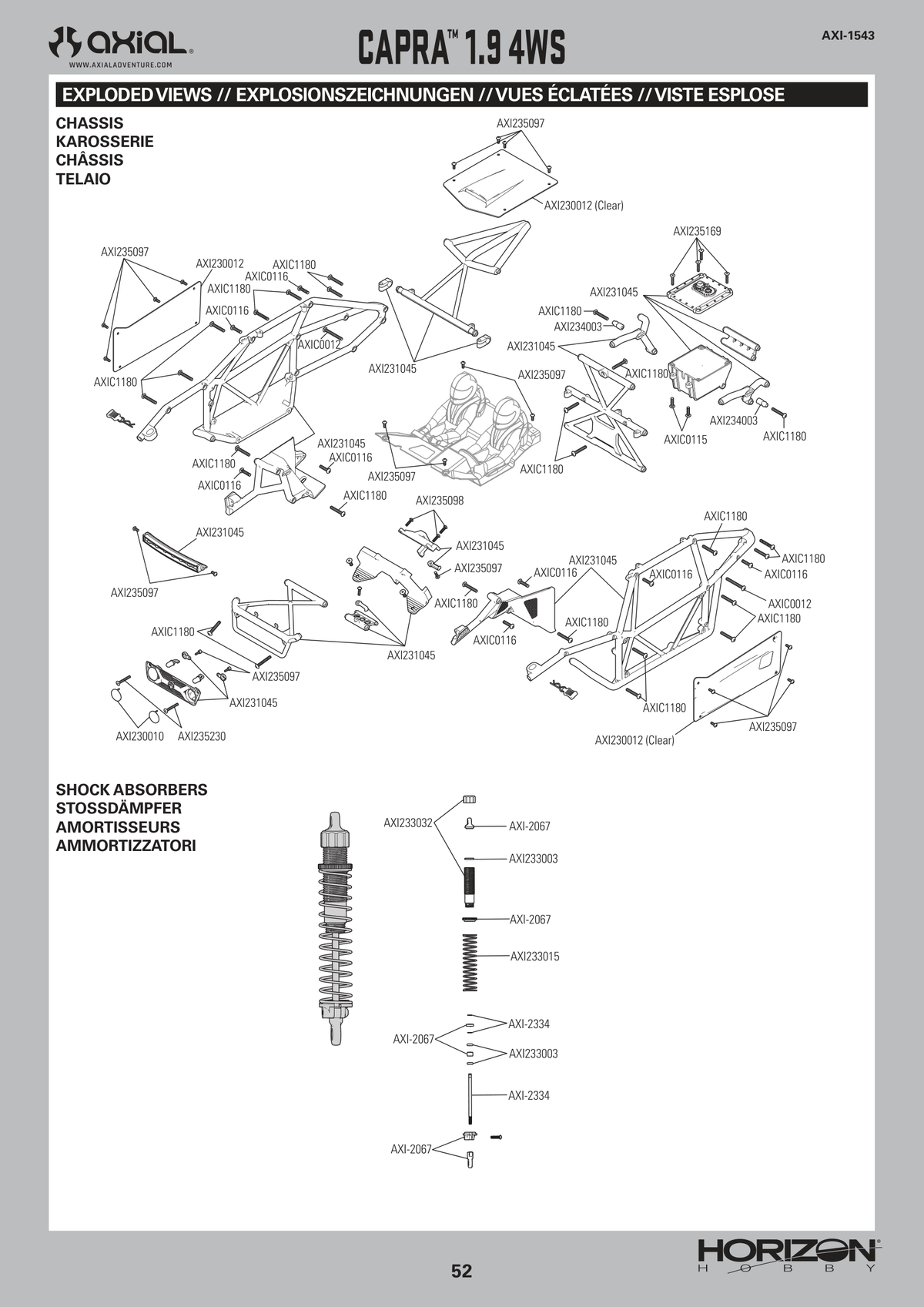 Axial UTB10 Capra 1.9 Cage & Shocks Assembly