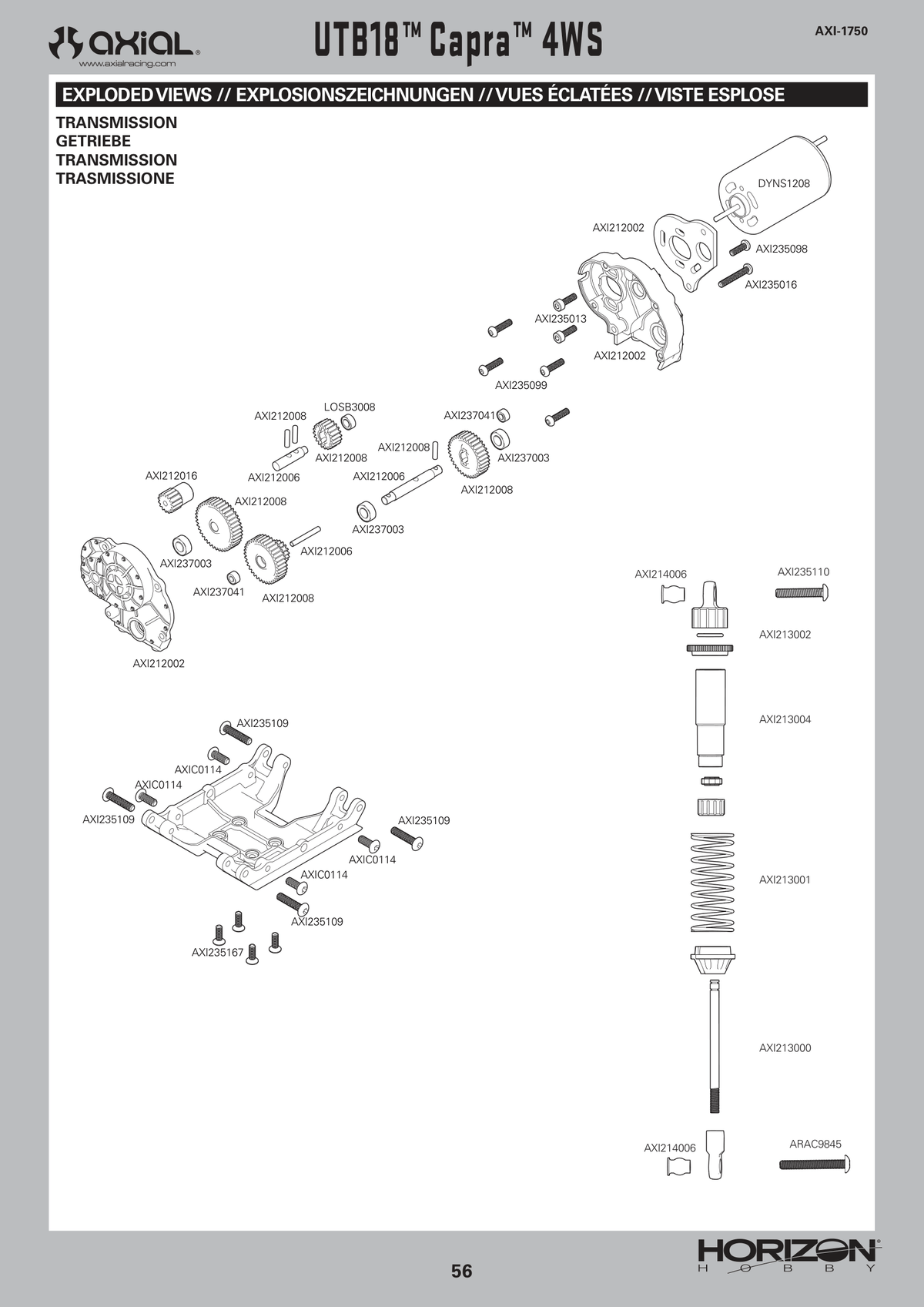 Axial UTB18 Capra Transmission & Shocks Assembly