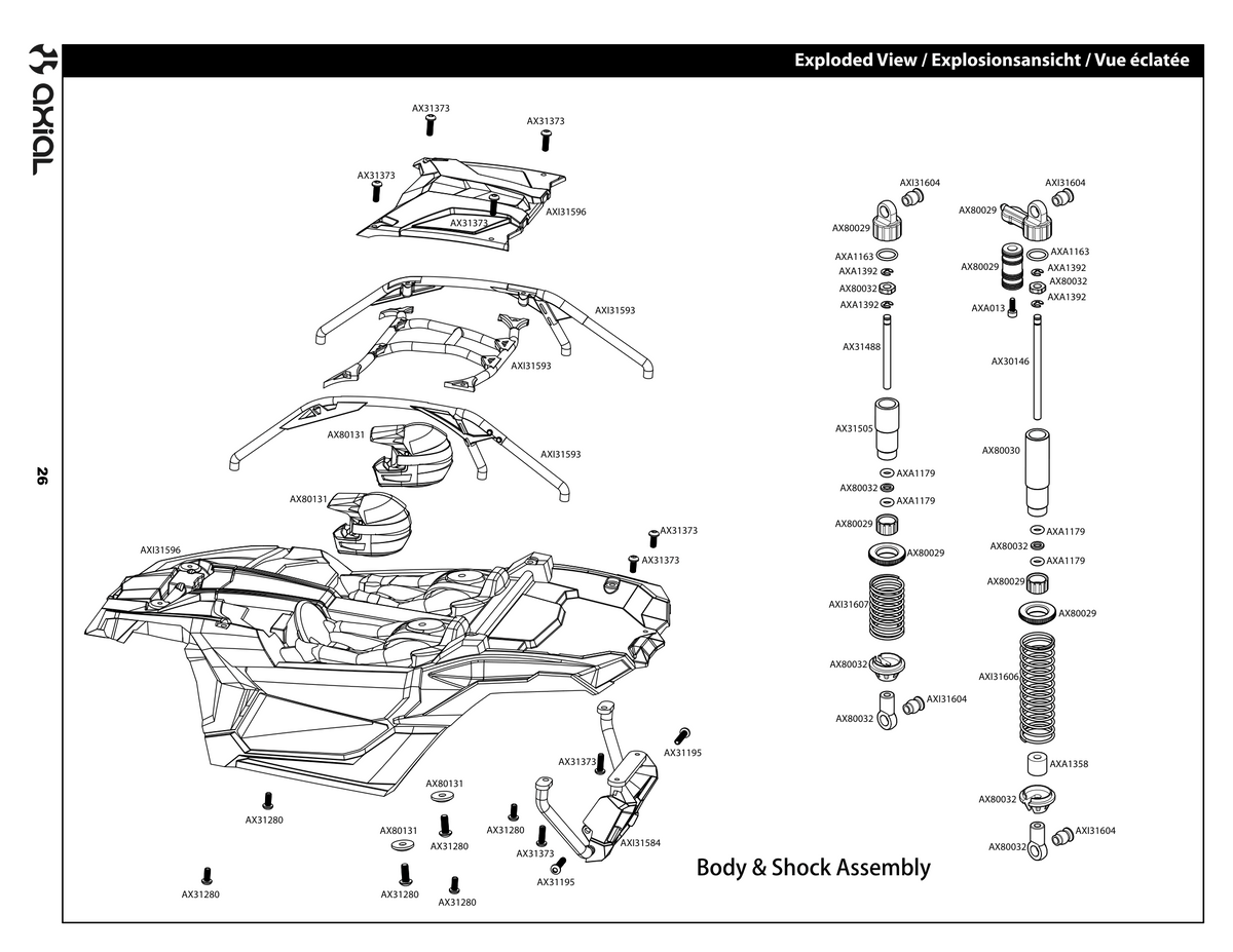 Axial Yeti Jr Body & Shocks Assembly
