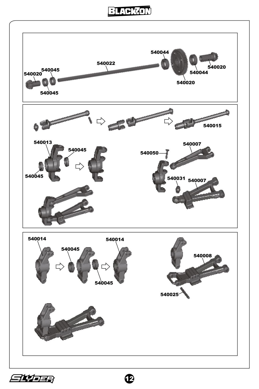 Blackzon Slyder MT & ST Driveshafts & Front/Rear Assembly