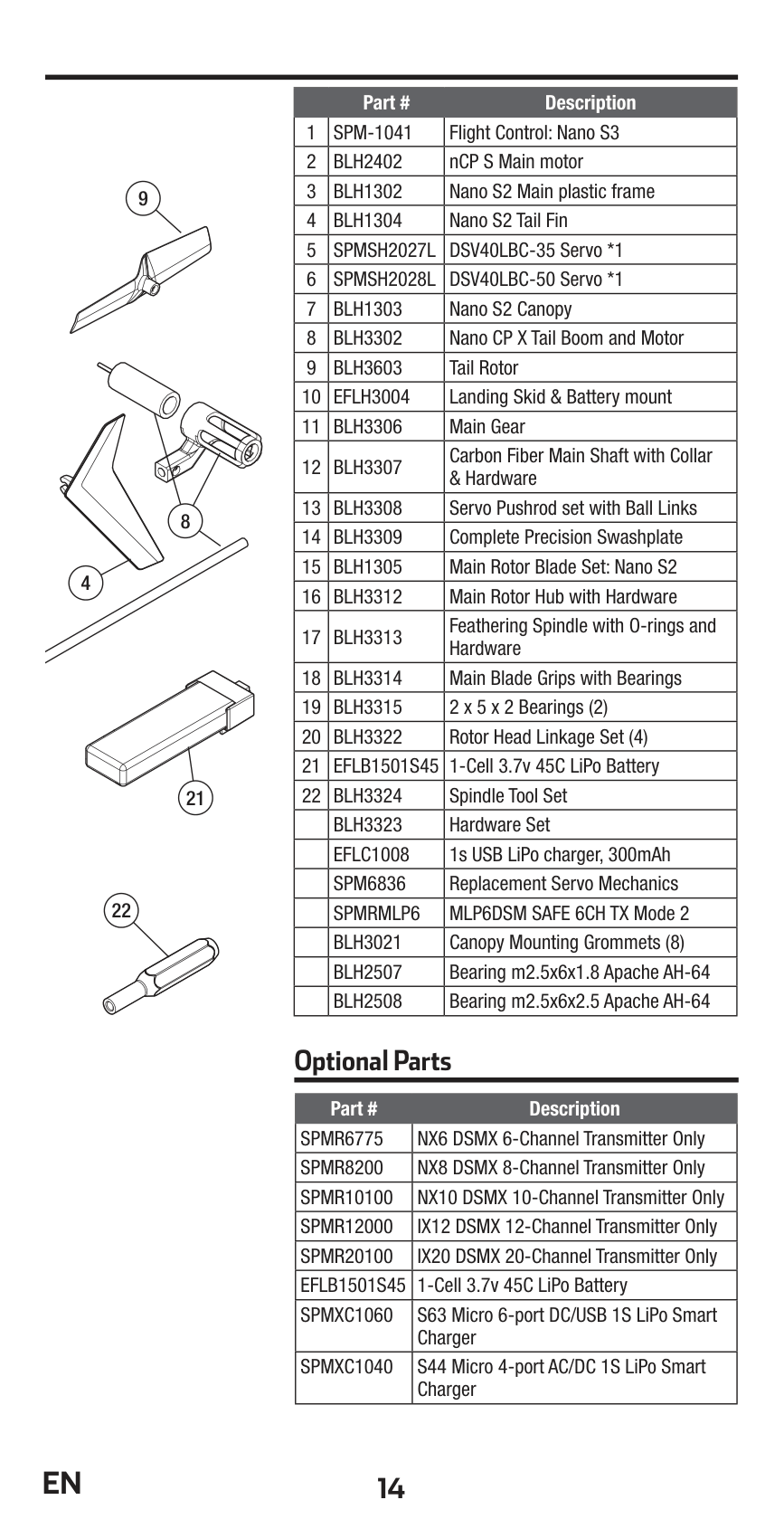 Blade Nano S3 Complete Parts Listing 2
