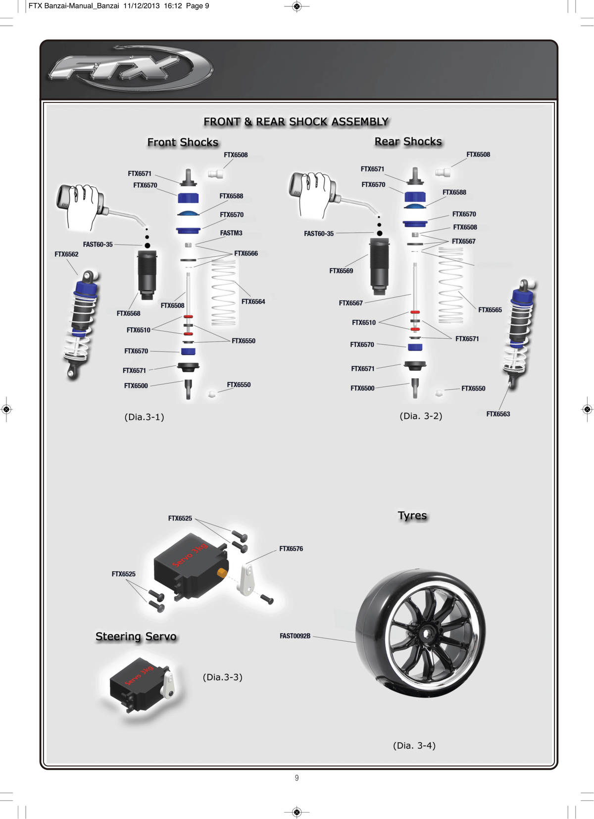 FTX Banzai Front & Rear Shocks & Servo & Wheel