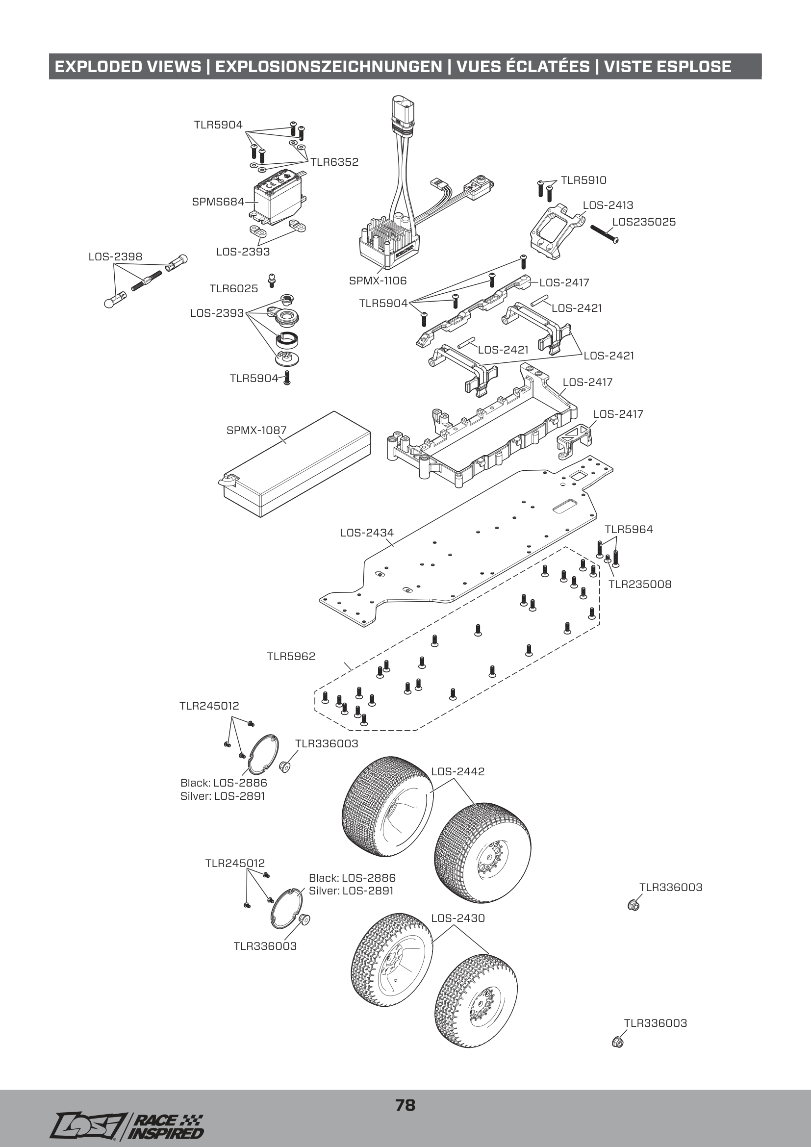 Losi 22S Sprint Car Chassis Exploded View