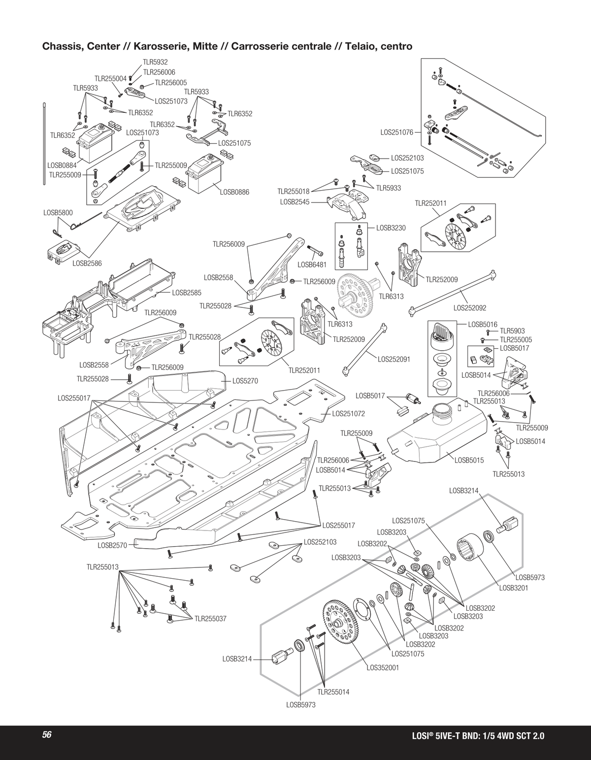 Losi 5ive-T 2.0 Chassis & Internals Assembly
