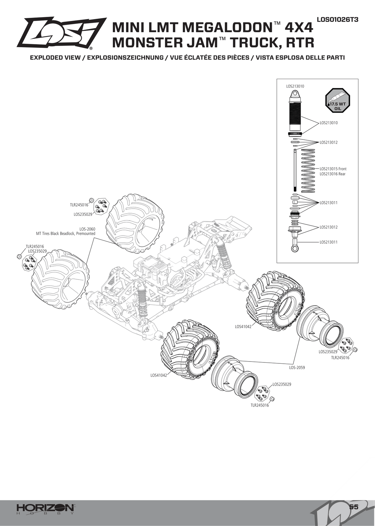 Losi Mini LMT Megalodon Wheels & Shocks