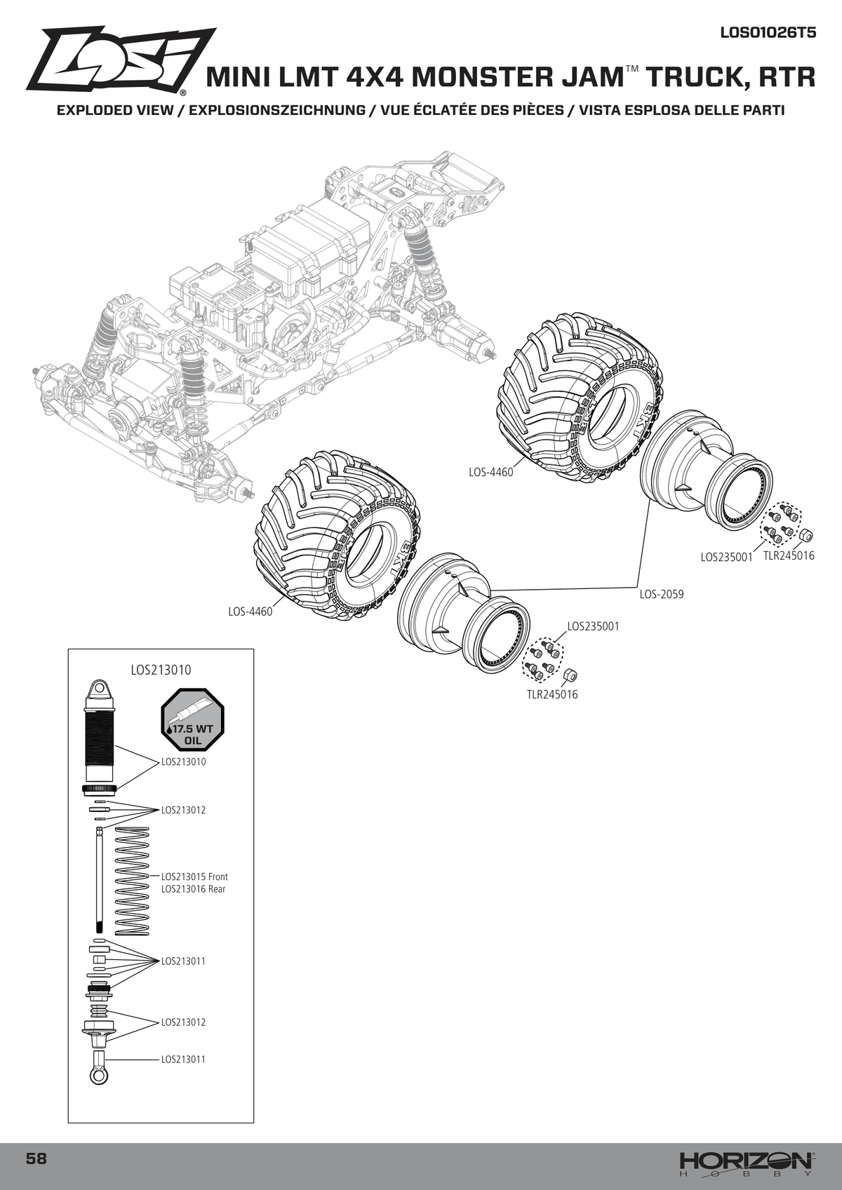 Losi Mini LMT Sparkle Smash Wheels & Shocks