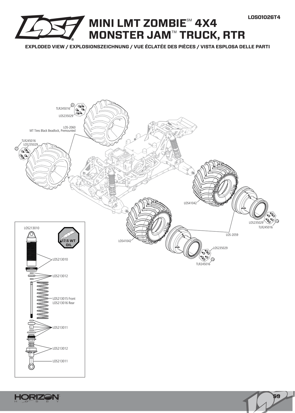 Losi Mini LMT Zombie Wheels & Shocks