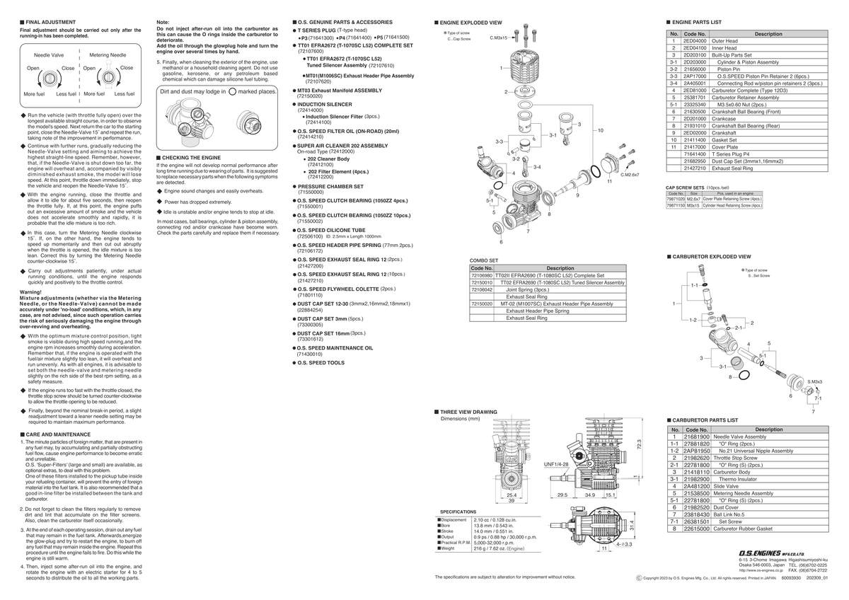 OS Max 12TG Version 5 Parts Assembly