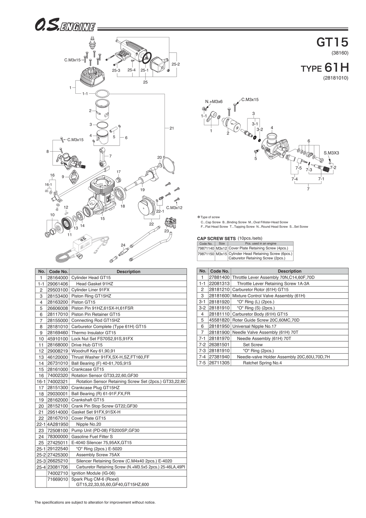 OS GT15 Parts Assembly