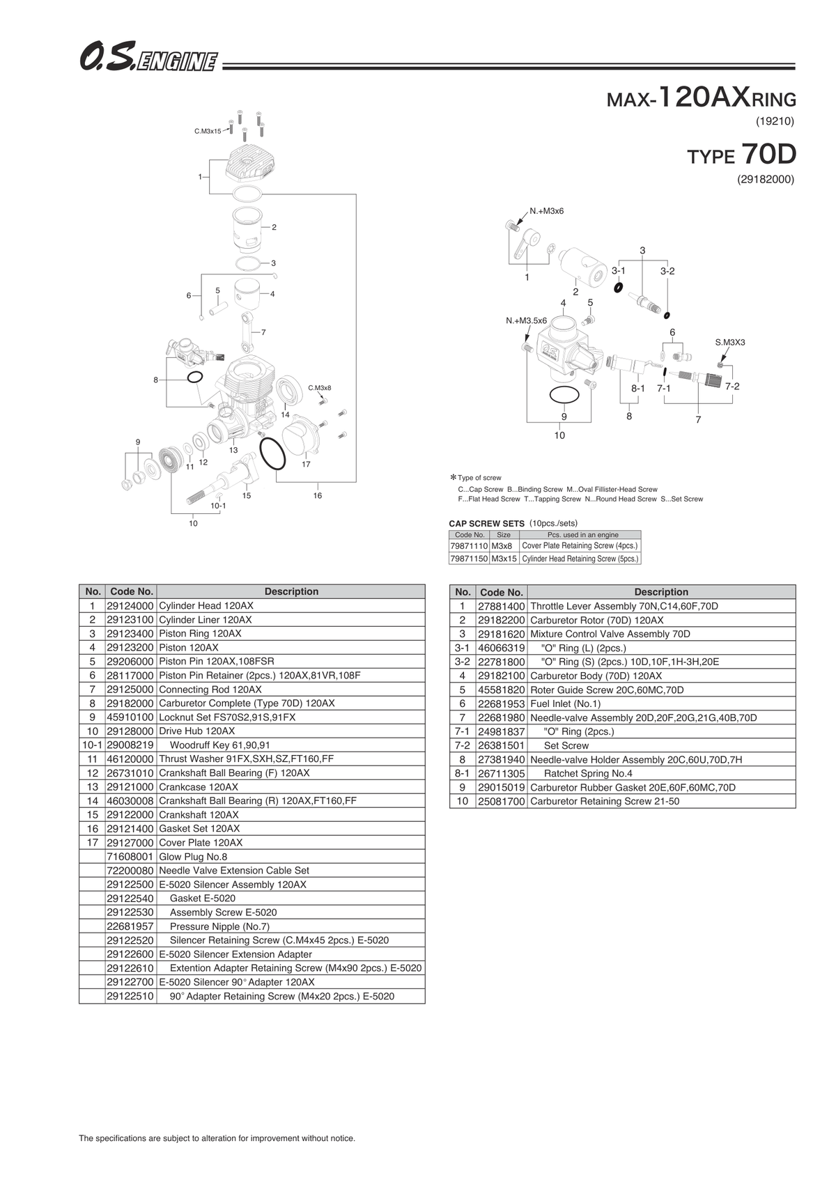 OS MAX 120AX Parts Assembly