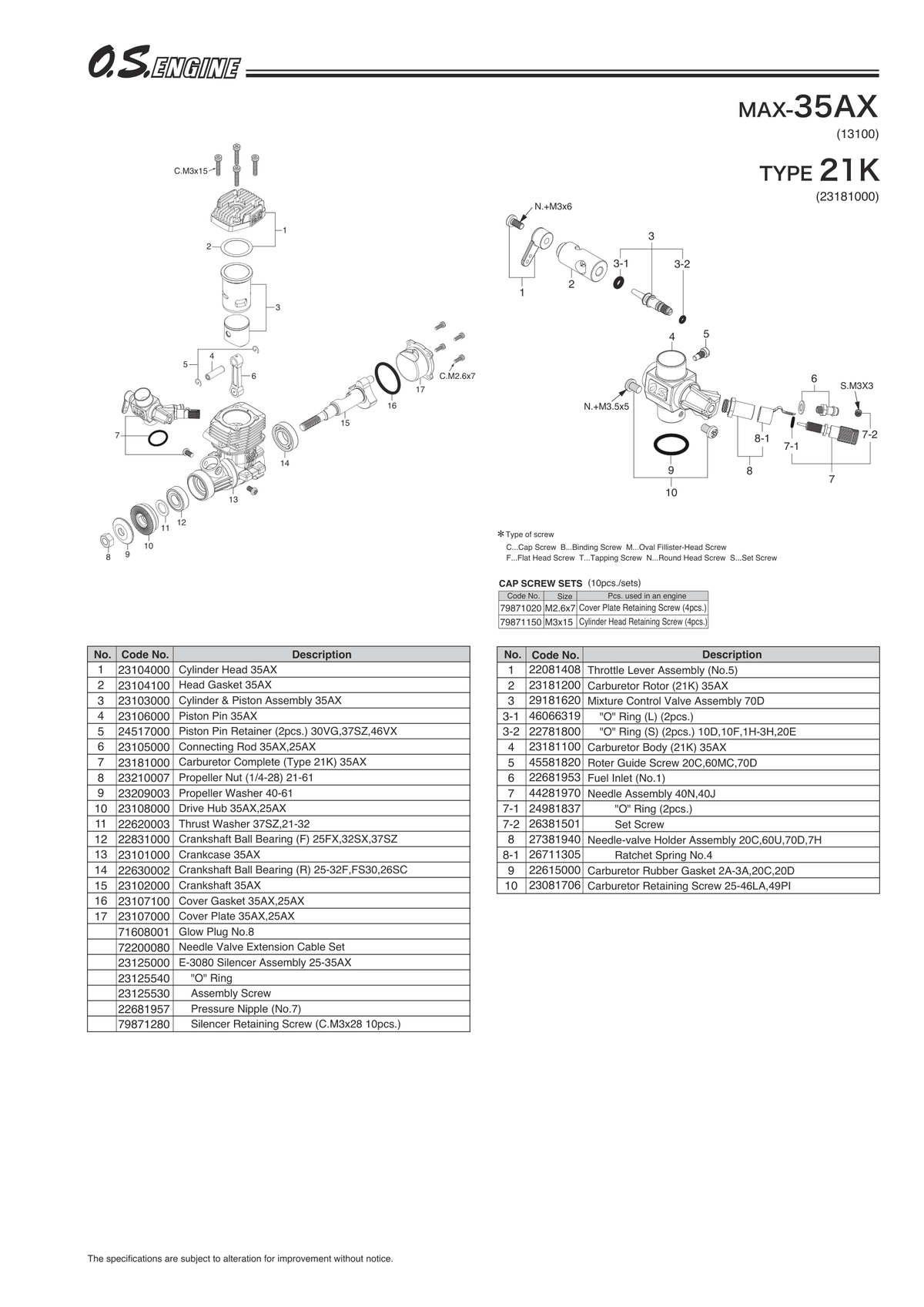 OS MAX 35AX Parts Assembly