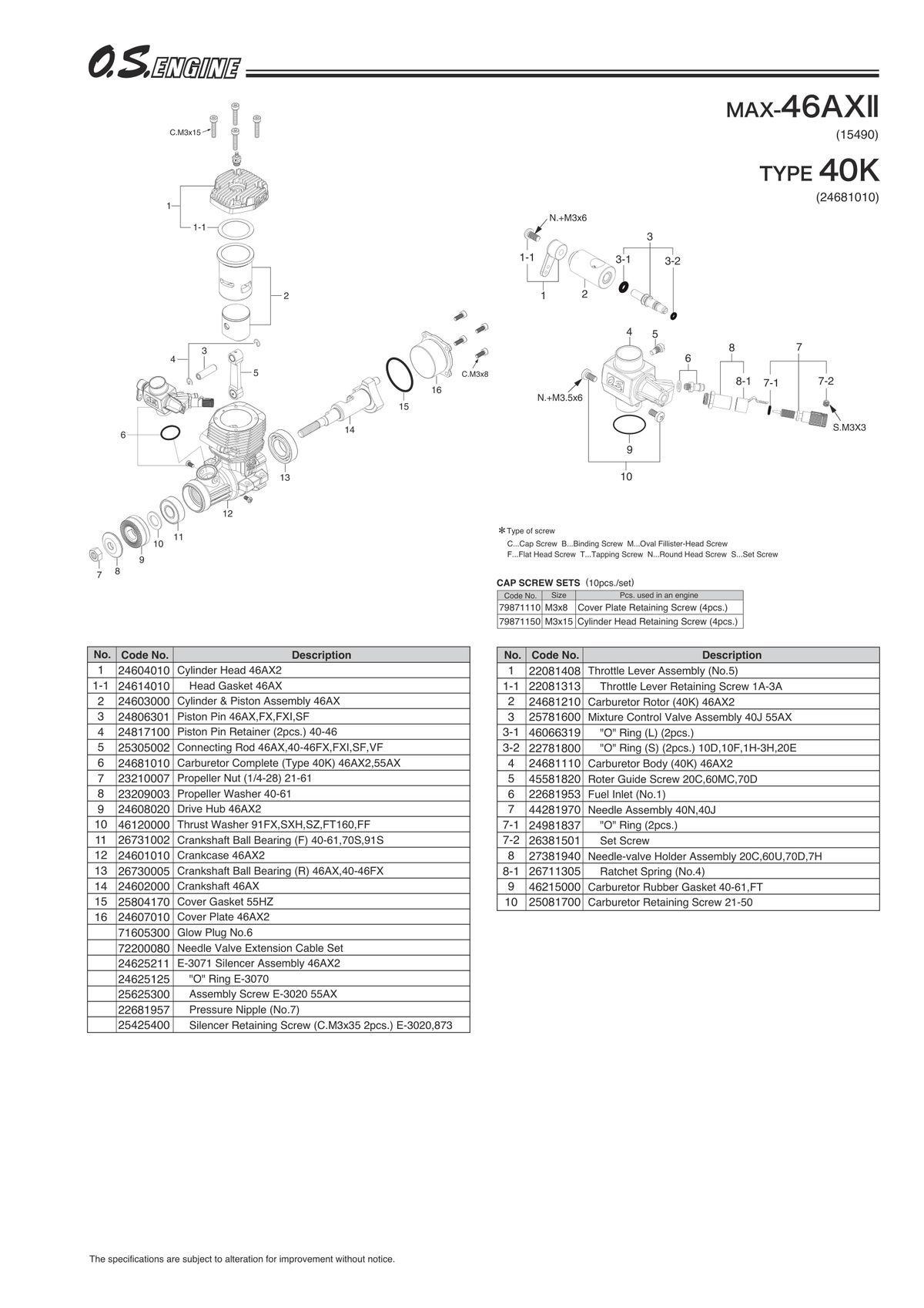 OS MAX 46AX II Parts Assembly