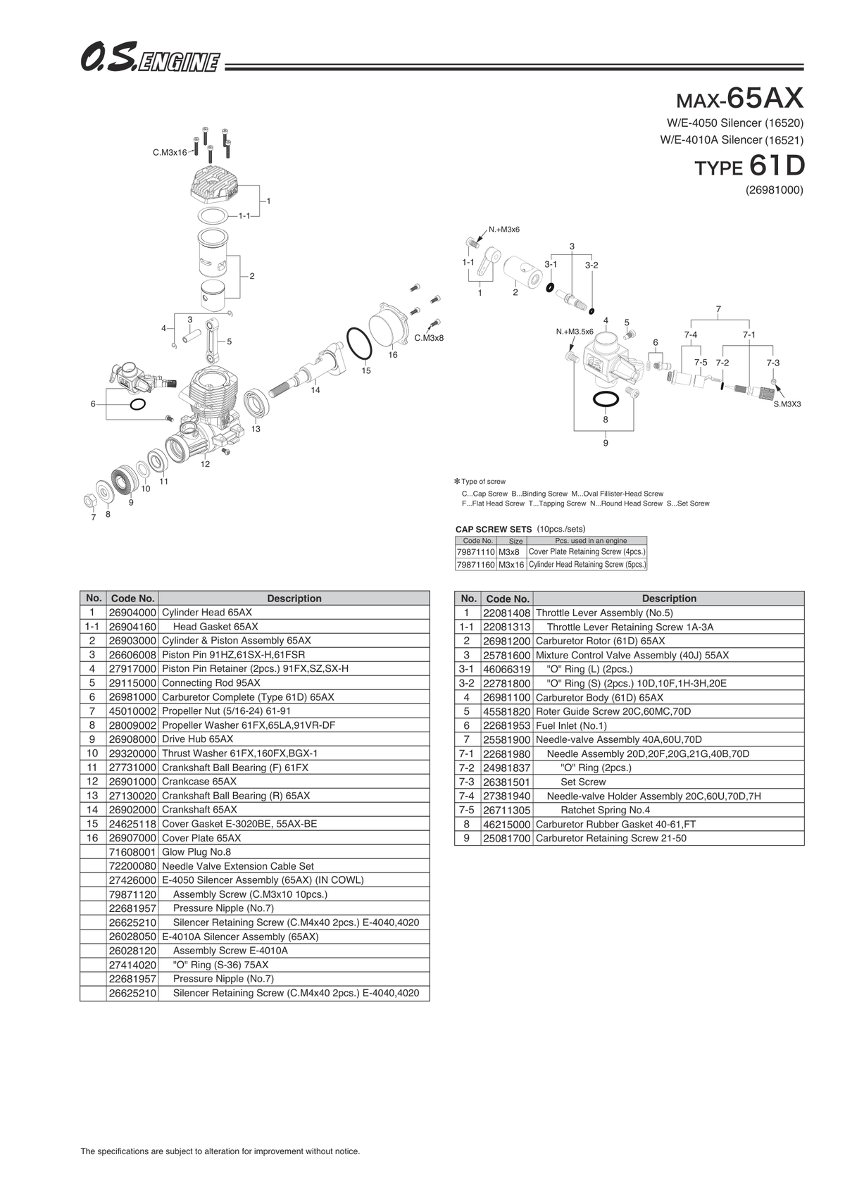 OS MAX 65AX Parts Assembly