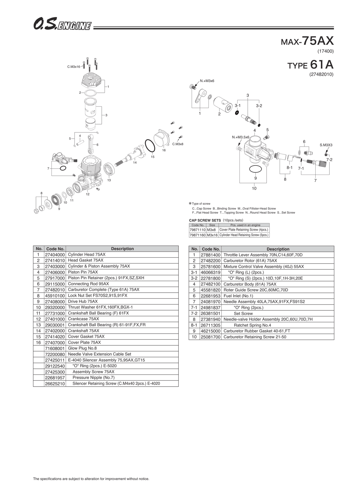 OS MAX 75AX Parts Assembly