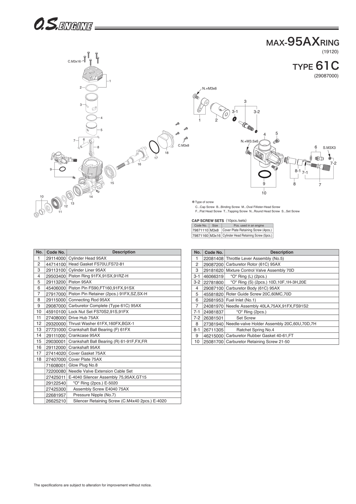 OS MAX 95AX Parts Assembly