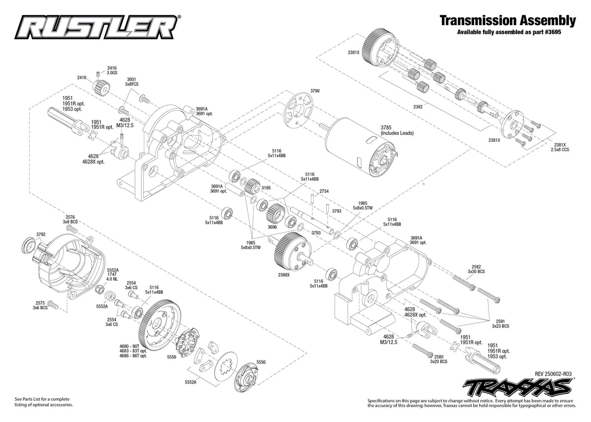 Traxxas Rustler 2WD Transmission Assembly