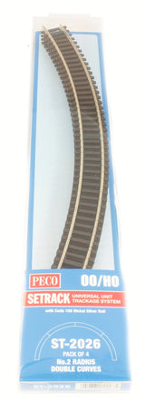 Peco ST - 2026 HO/OO Code 100 2nd Radius Double Curves (4pcs) - Hobbytech Toys